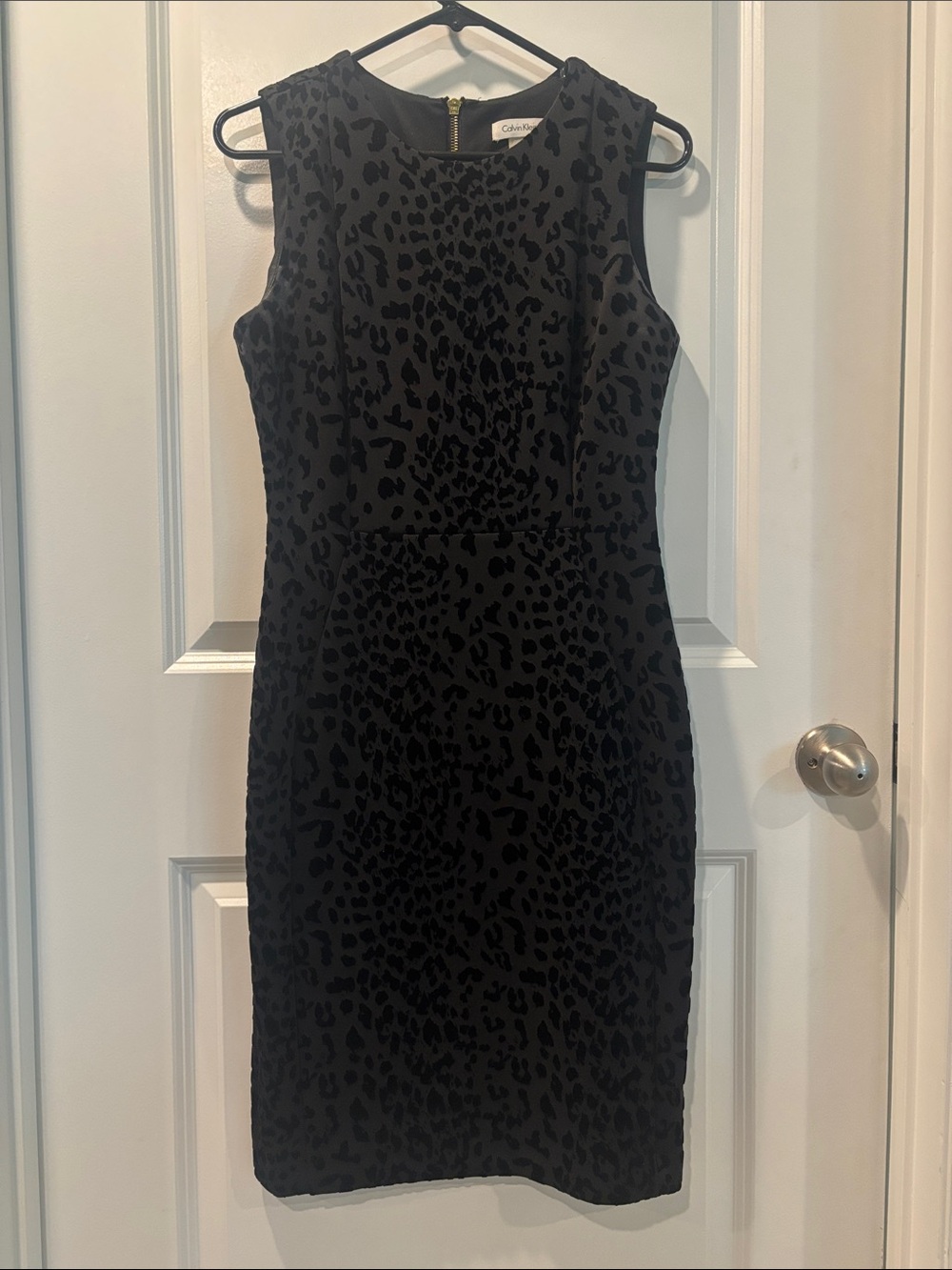 Calvin Klein Black Textured Animal-Print Sheath Dress